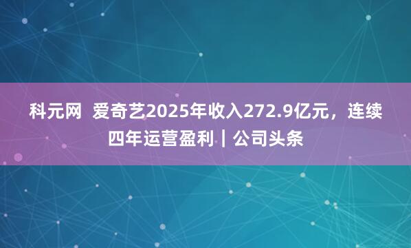 科元网  爱奇艺2025年收入272.9亿元，连续四年运营盈利｜公司头条